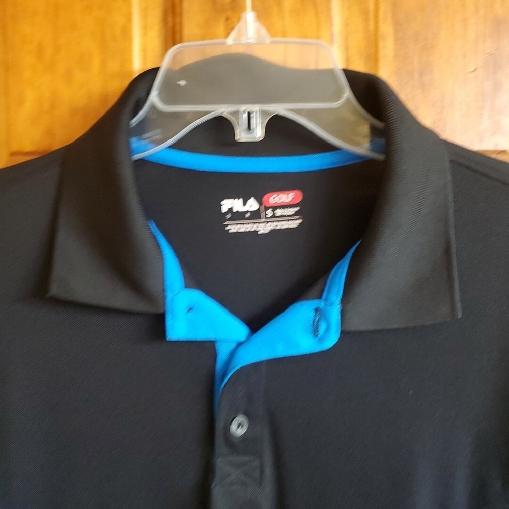 Fila Sport Golf Shirt Performance Long Sleeve Black Blue Trim Size S (3296)